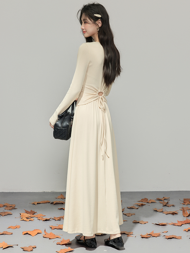 Lazy Style Long Sleeve Knit Two-Piece Set for Women Autumn Winter New Ribbon Knit T-Shirt Midi Skirt Waist-Cinching Slimming Two-Piece Outfit - Image 3