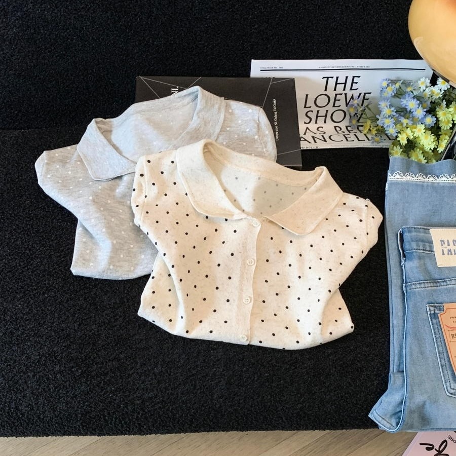 Retro Doll Collar Polka Dot Short Sleeve Knit Top for Women Summer New Slimming Youthful Loose Cardigan - Image 5