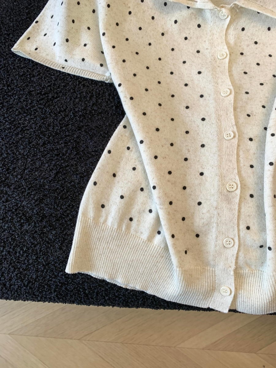 Retro Doll Collar Polka Dot Short Sleeve Knit Top for Women Summer New Slimming Youthful Loose Cardigan - Image 4