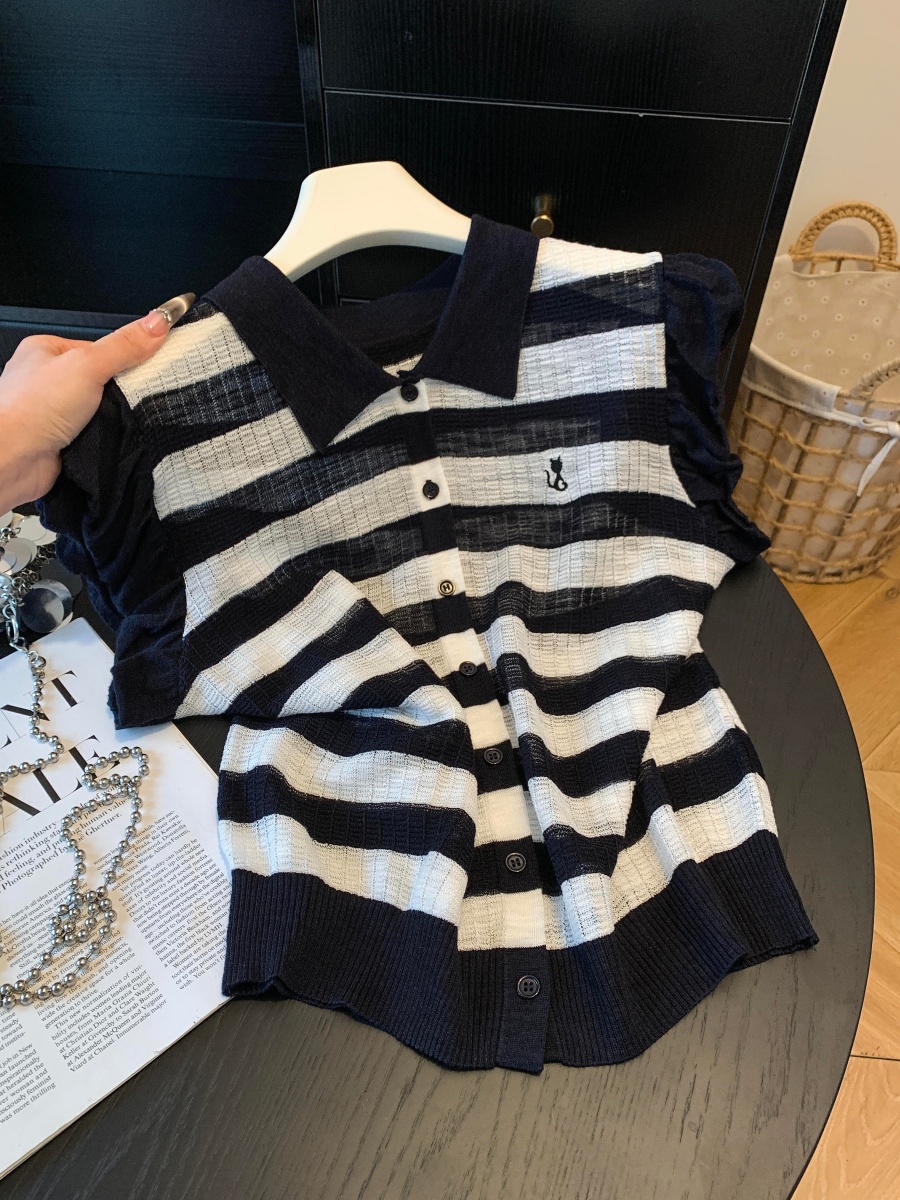 Summer New Fashion Polo Collar Sleeveless Vest Women Loose European Style Knit Cardigan Ice Silk Linen Thin Top - Image 2