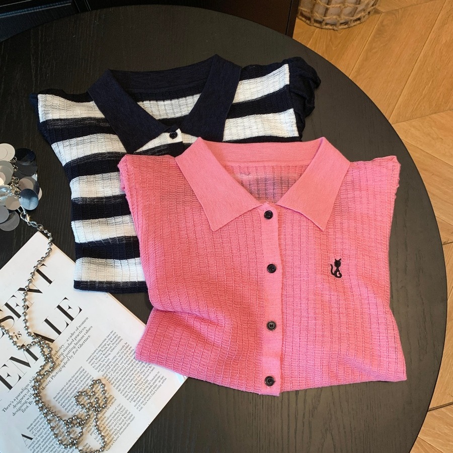 Summer New Fashion Polo Collar Sleeveless Vest Women Loose European Style Knit Cardigan Ice Silk Linen Thin Top - Image 5