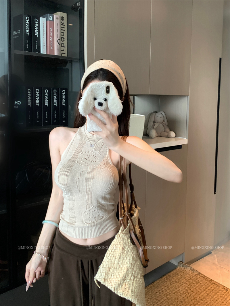 Women's Sleeveless Cable Knit Halter Tank Top Slim Fit Summer - Image 2