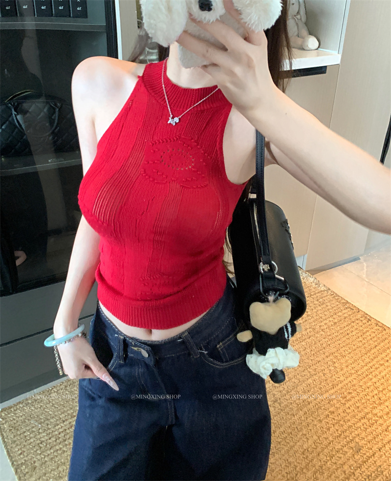 Women's Sleeveless Cable Knit Halter Tank Top Slim Fit Summer - Image 3