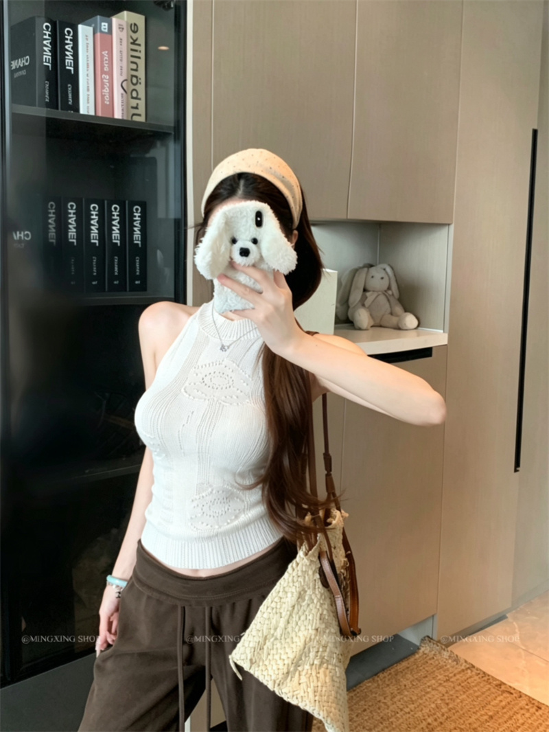 Women's Sleeveless Cable Knit Halter Tank Top Slim Fit Summer - Image 4