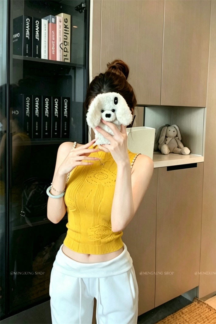 Women's Sleeveless Cable Knit Halter Tank Top Slim Fit Summer - Image 5
