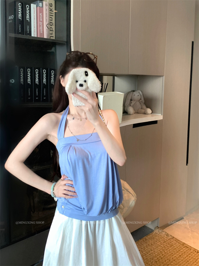 Women's Halter Neck Tube Cami Top Summer Sleeveless Bubble Hem Design - Image 2