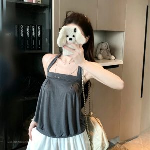 Women's Halter Neck Tube Cami Top Summer Sleeveless Bubble Hem Design