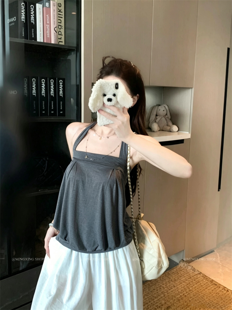 Women's Halter Neck Tube Cami Top Summer Sleeveless Bubble Hem Design