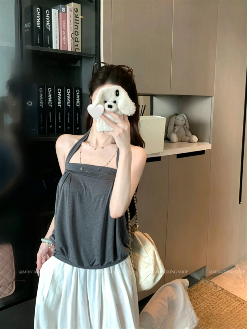 Women's Halter Neck Tube Cami Top Summer Sleeveless Bubble Hem Design - Image 3