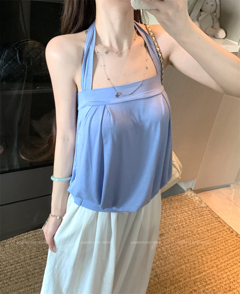 Women's Halter Neck Tube Cami Top Summer Sleeveless Bubble Hem Design - Image 4