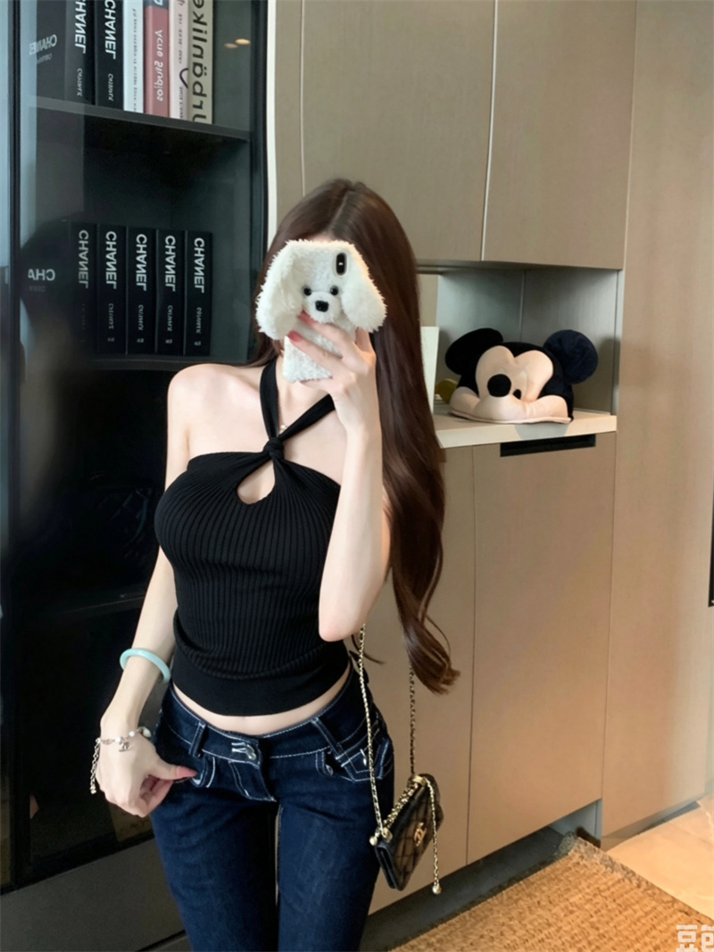 Women Summer Halter Waterdrop Cutout Cropped Cinched Tank Top - Image 4
