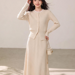 Korean Style Gentle Two-Piece Knit Cardigan Sweater and Skirt Set 2026 Autumn Winter New Arrival