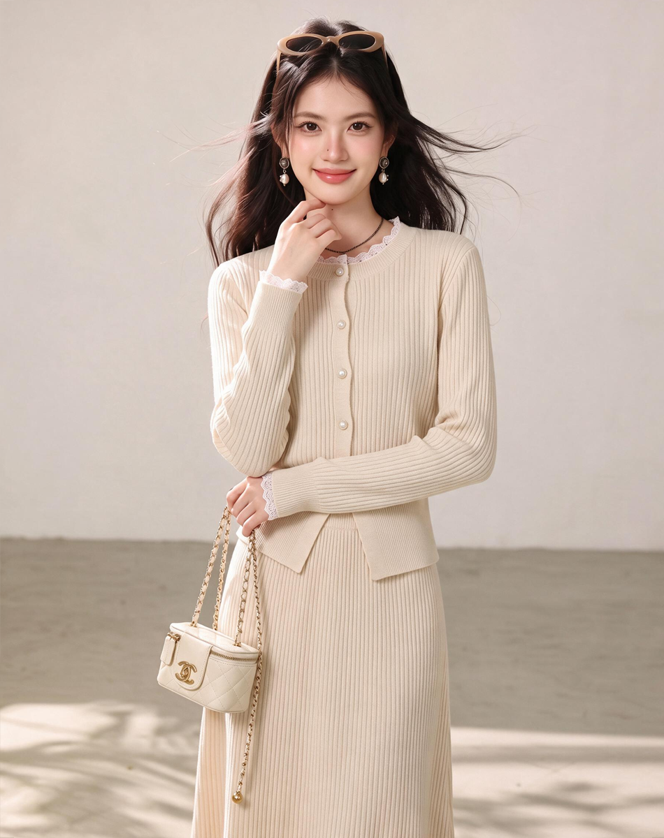 Korean Style Gentle Two-Piece Knit Cardigan Sweater and Skirt Set 2026 Autumn Winter New Arrival - Image 2