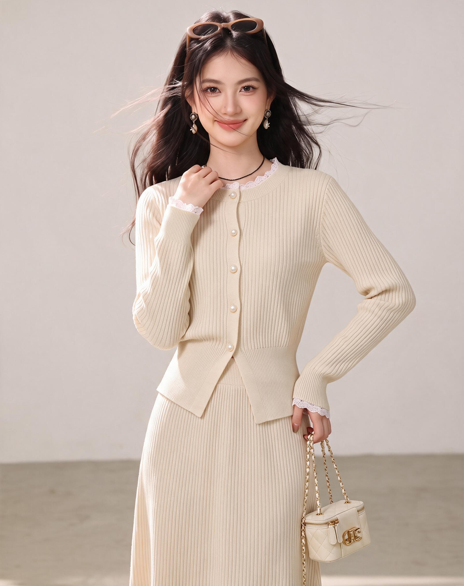 Korean Style Gentle Two-Piece Knit Cardigan Sweater and Skirt Set 2026 Autumn Winter New Arrival - Image 3