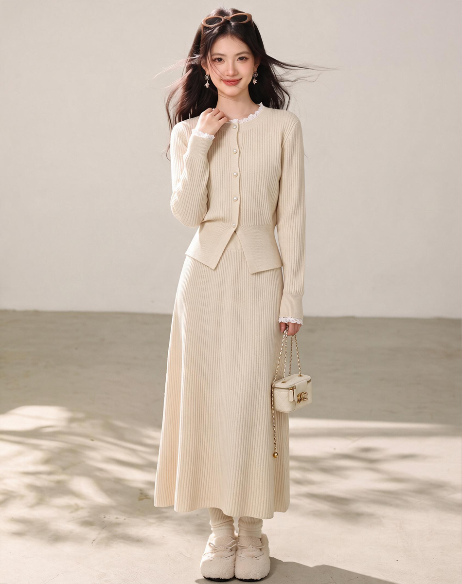 Korean Style Gentle Two-Piece Knit Cardigan Sweater and Skirt Set 2026 Autumn Winter New Arrival - Image 4