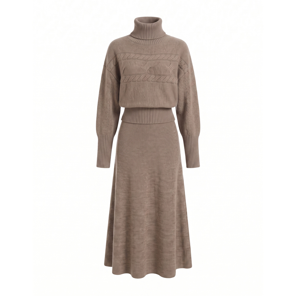 Lazy Two-Piece Knit Sweater Dress Set with Detachable High Neck - Image 5