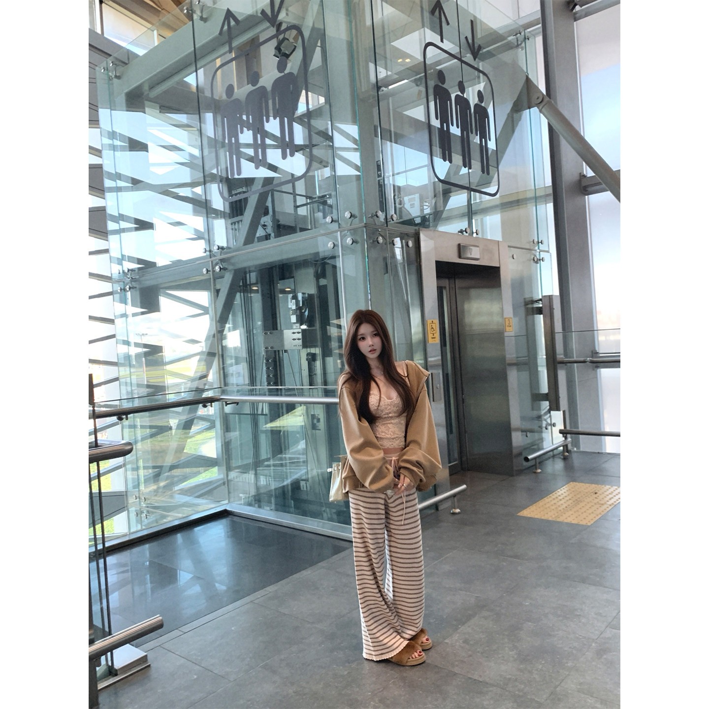 Women's Striped Knit Wide-Leg Pants - Casual Commuter Style - Image 4