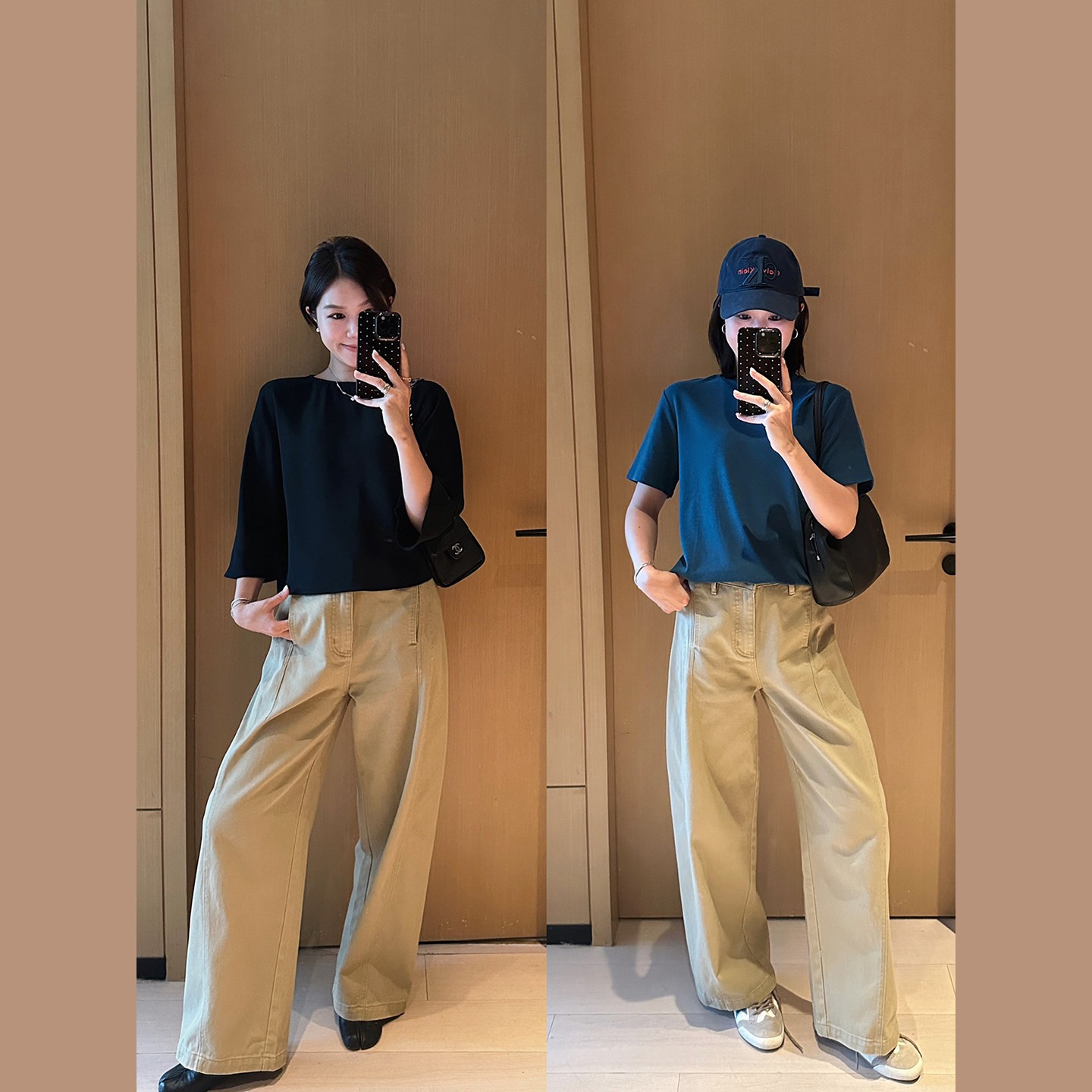 Women's Wide-Leg Casual Pants Light Khaki Polyester Woven - Image 3