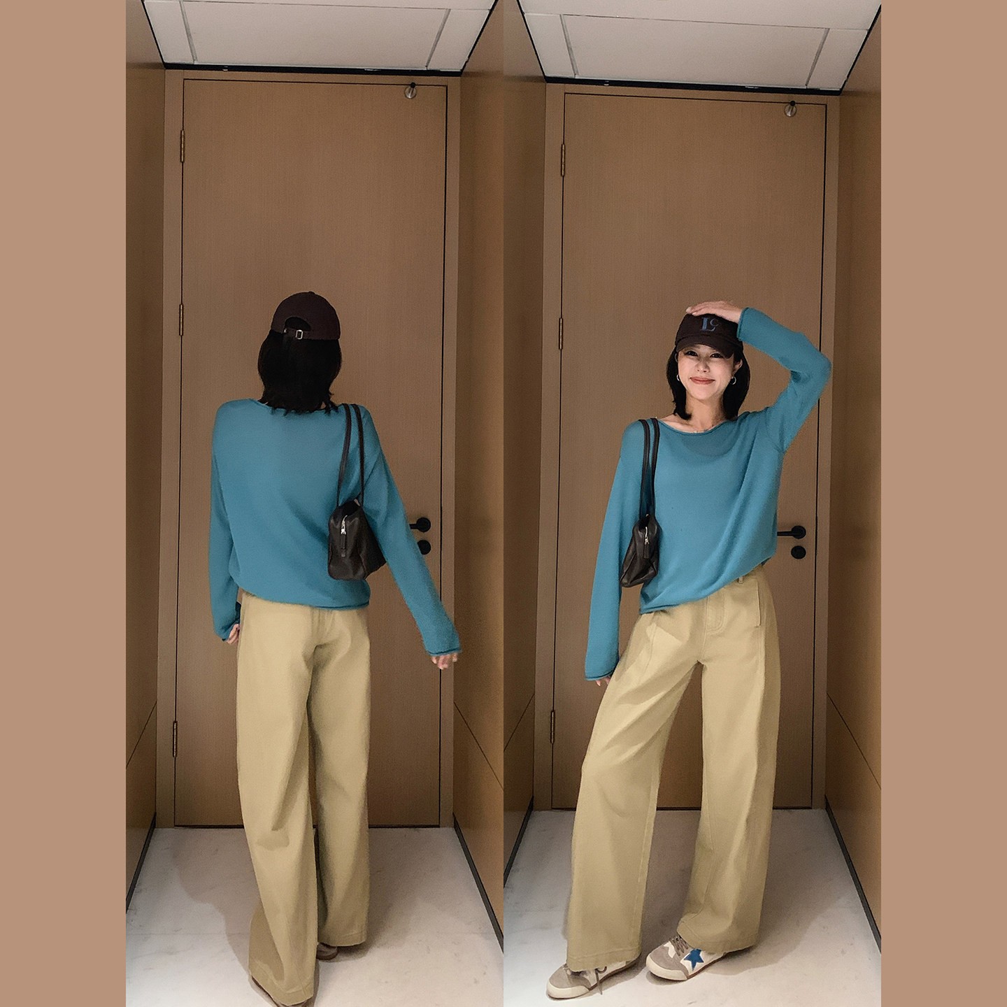 Women's Wide-Leg Casual Pants Light Khaki Polyester Woven - Image 5
