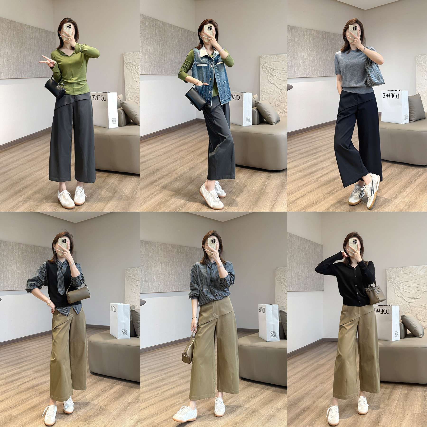 Women's Cropped Casual Pants with Diagonal Hem Design Wrinkle Resistant Polyester - Image 5