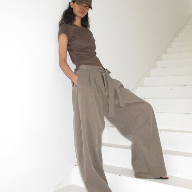 Women's Wide-Leg Casual Pants with Belt and Pleated Low-Rise Loose Fit - Image 5
