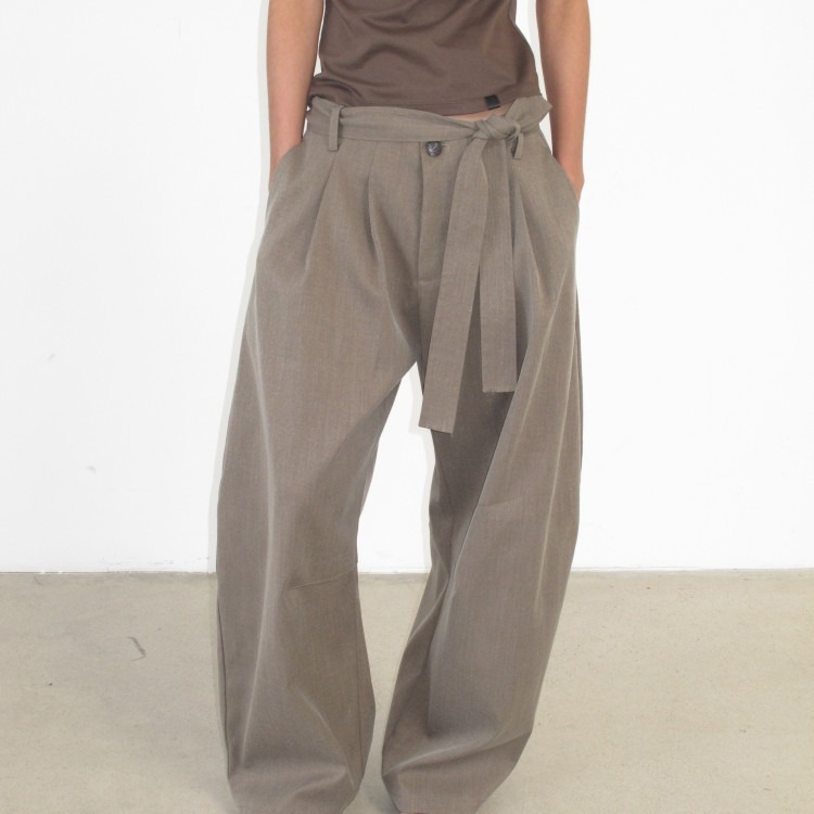 Women's Wide-Leg Casual Pants with Belt and Pleated Low-Rise Loose Fit