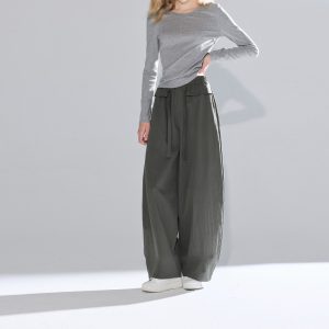 2026 Early Autumn New Casual Pants Elastic High Waist Ribbon Loose Balloon Pants Wide Leg Long Pants Women