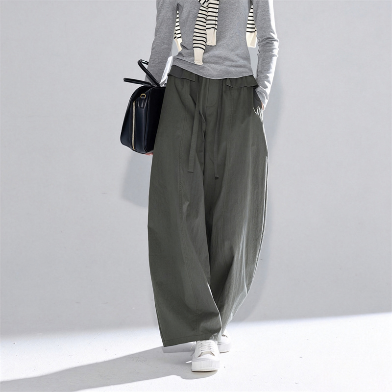 2026 Early Autumn New Casual Pants Elastic High Waist Ribbon Loose Balloon Pants Wide Leg Long Pants Women - Image 3