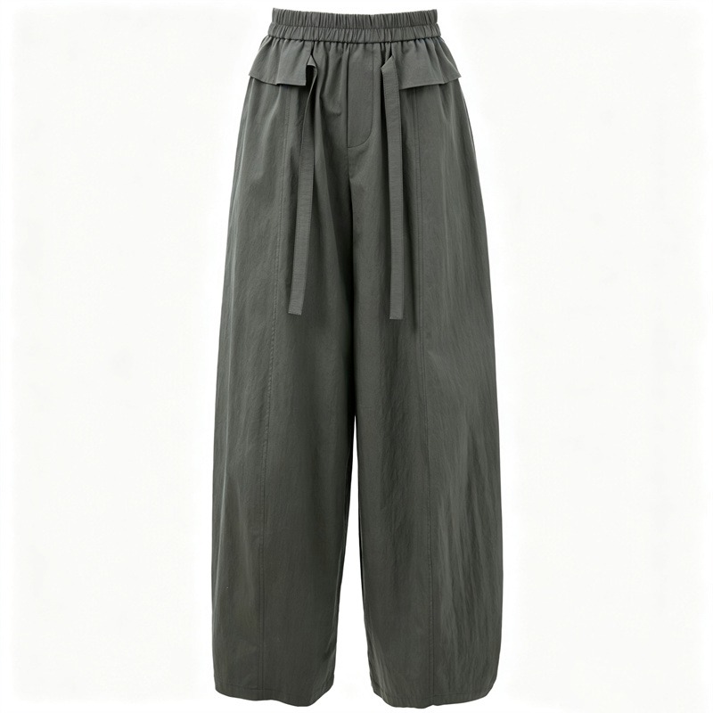 2026 Early Autumn New Casual Pants Elastic High Waist Ribbon Loose Balloon Pants Wide Leg Long Pants Women - Image 5