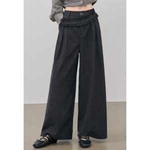 2026 Autumn New Gray High Waist Casual Pants Women Korean Style Design Niche Loose Suit Pants