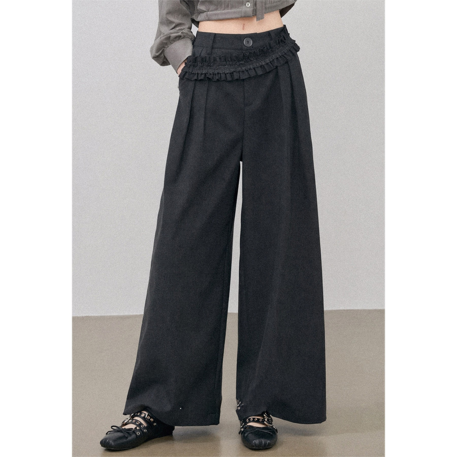 2026 Autumn New Gray High Waist Casual Pants Women Korean Style Design Niche Loose Suit Pants