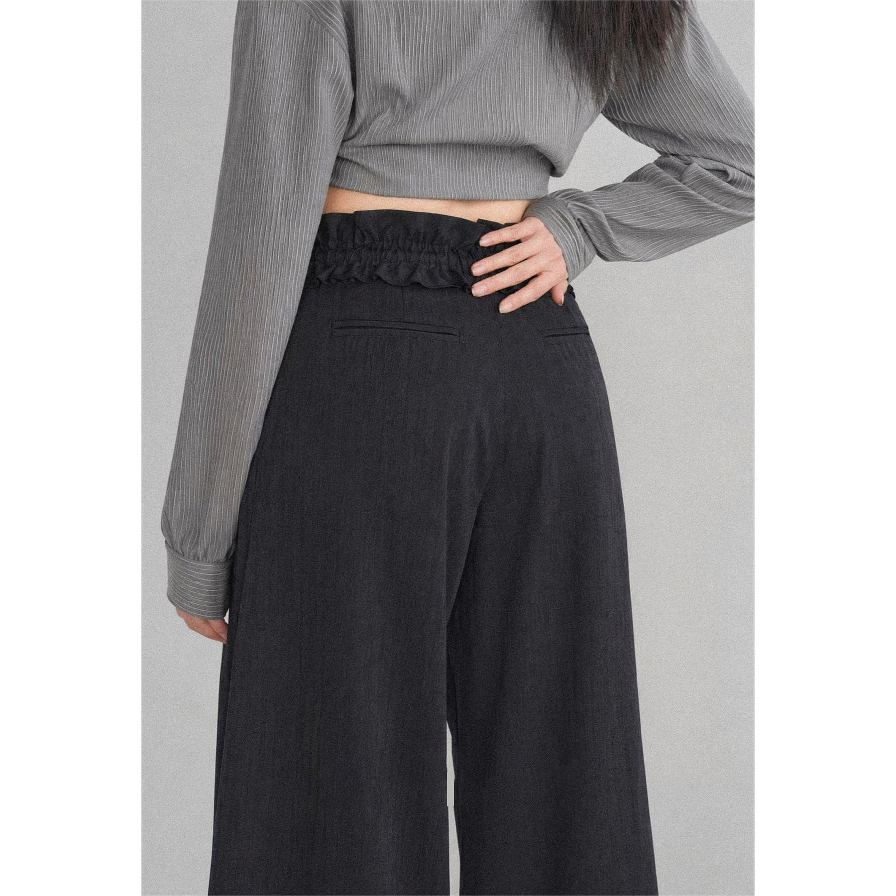 2026 Autumn New Gray High Waist Casual Pants Women Korean Style Design Niche Loose Suit Pants - Image 5
