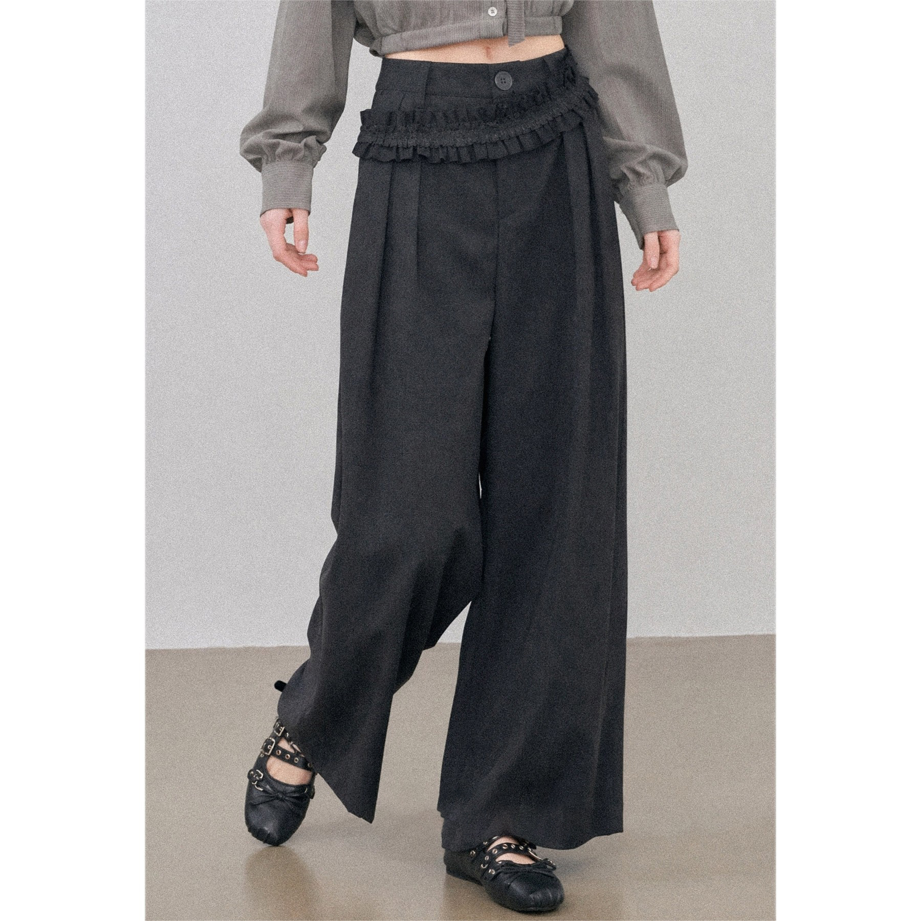 2026 Autumn New Gray High Waist Casual Pants Women Korean Style Design Niche Loose Suit Pants - Image 2
