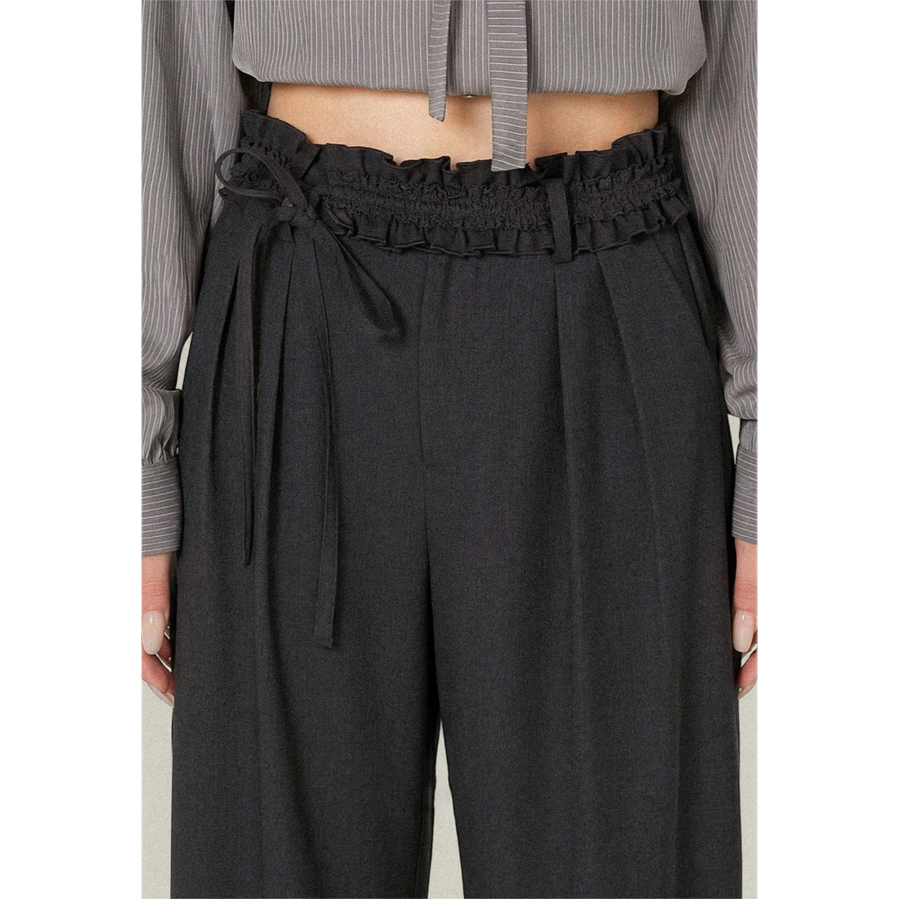 2026 Autumn New Gray High Waist Casual Pants Women Korean Style Design Niche Loose Suit Pants - Image 4